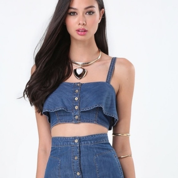 bebe Tops - Denim bebe Crop Jean Bra Button Front Bralette